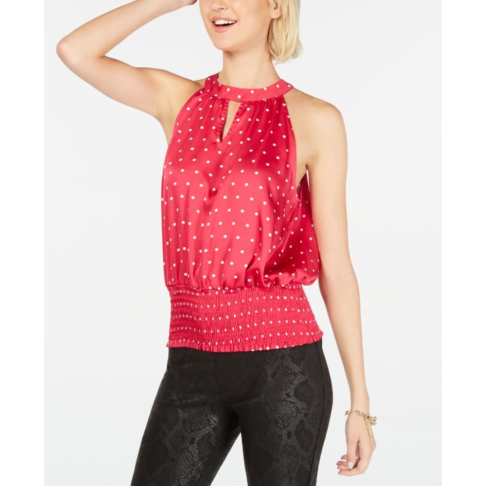 NWT Womens Size Large or XXL INC Hot Pink Polka Dot Sleeveless Satin Halter Top